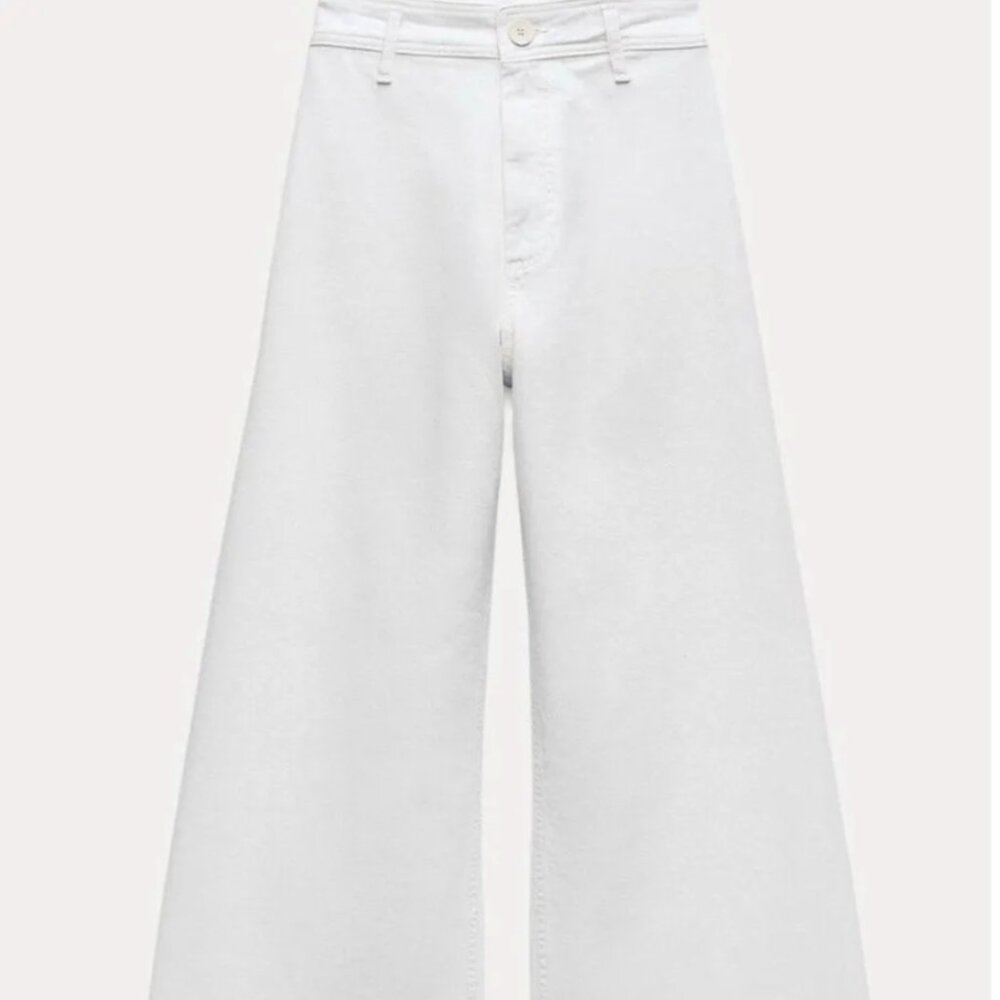 Zara Wide Leg White High Rise Jeans